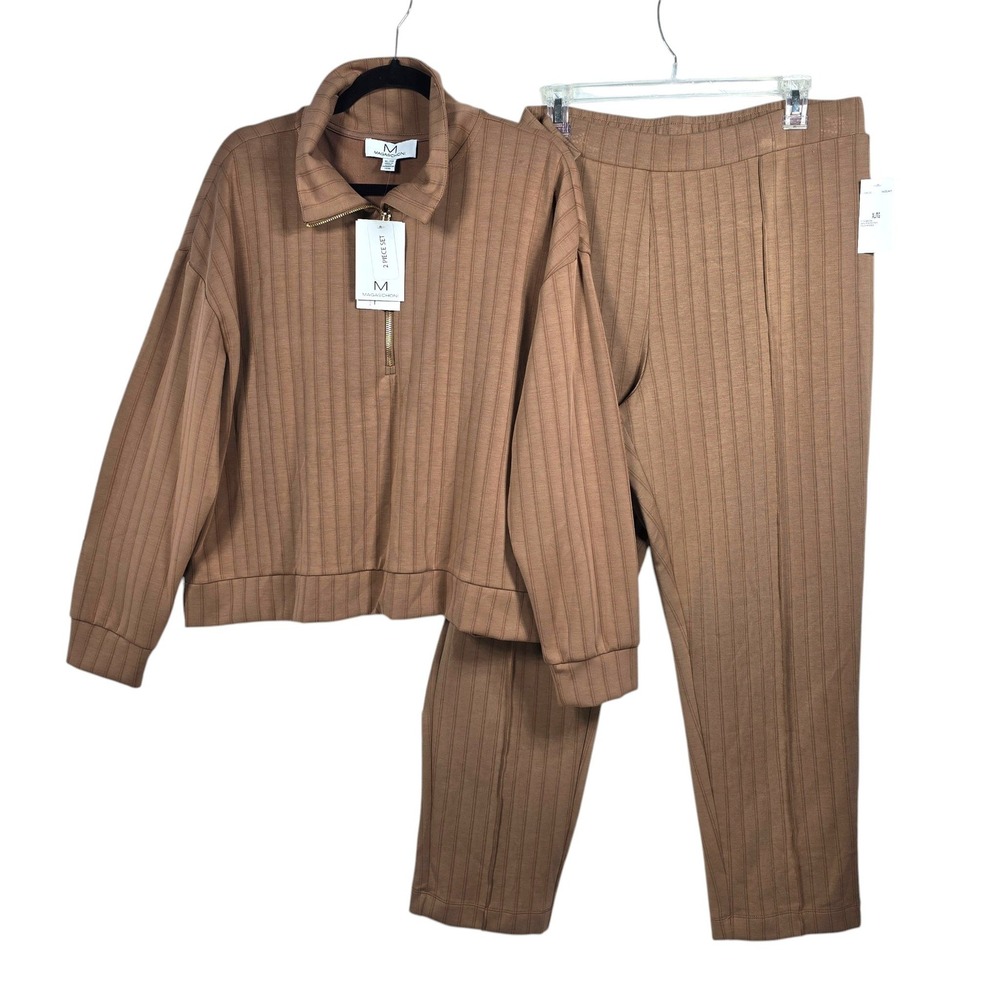 Magaschoni Womens 2 Piece Lounge Set XL Hazelnut Brown Ribbed Modal Blend NWT